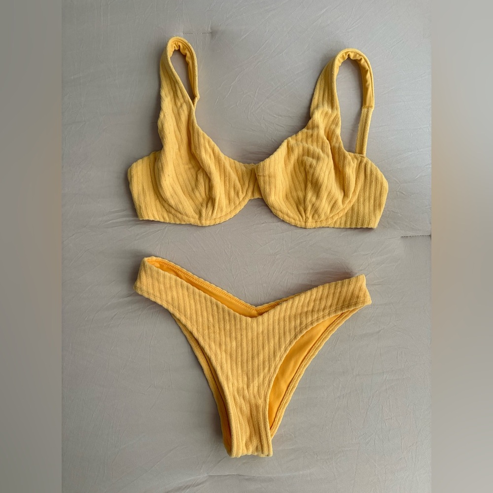 Abercrombie & Fitch Yellow Terry Wide Strap Underwire Bikini Set